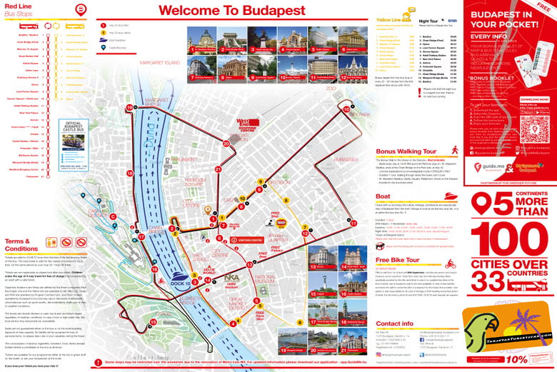 Mapa y rutas del bus turístico Budapest con crucero incluido
